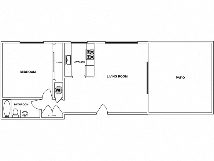 Floor plan for 1 bed, 1 bath, 625 sqft